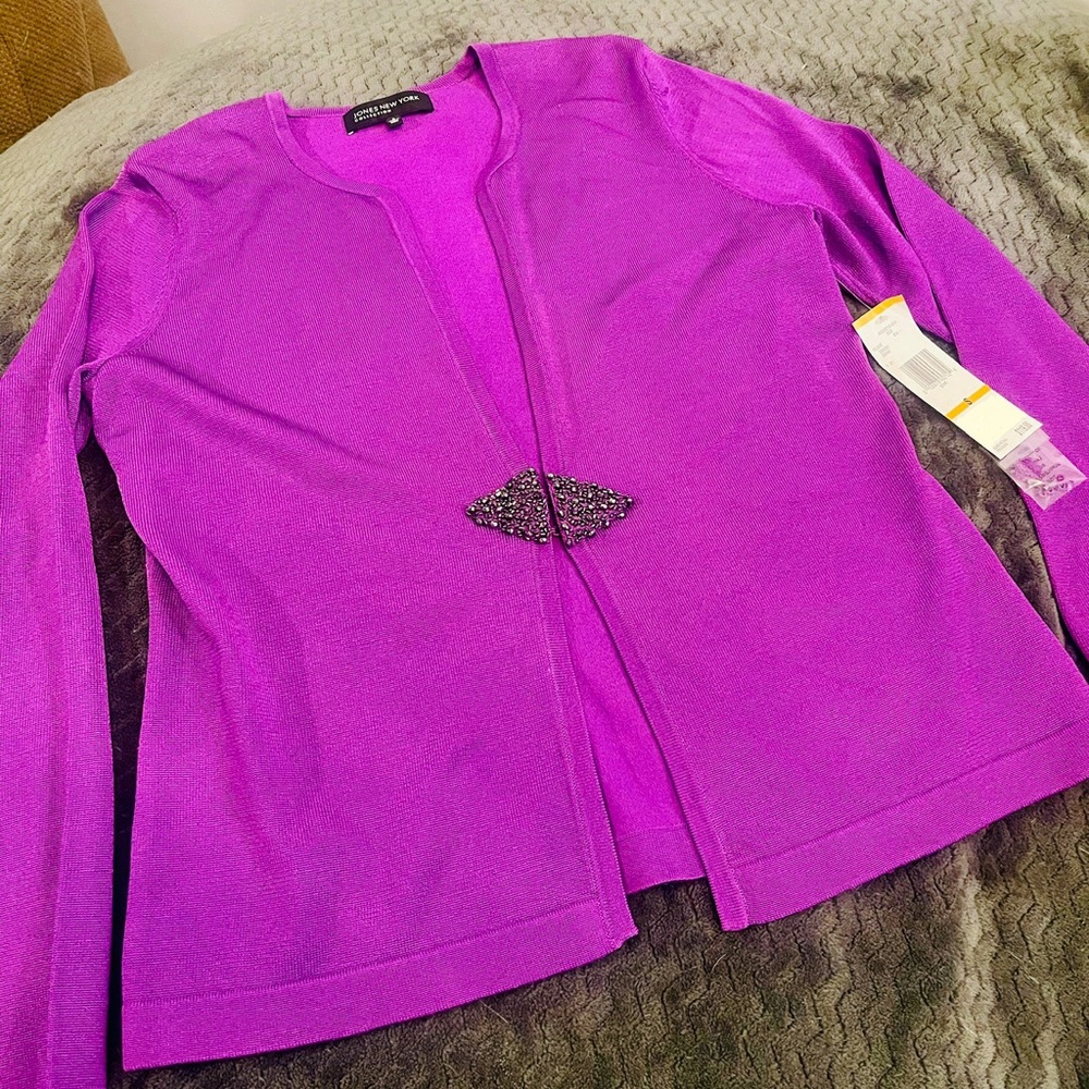 Jones New York Vivid Purple Knit Cardigan Sweater - Picture 2 of 6